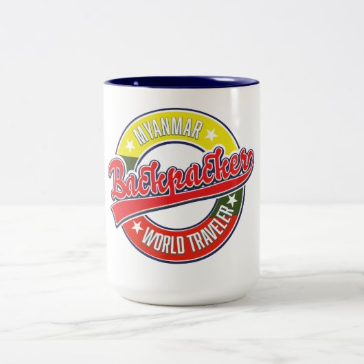 ミャンマー バックパッカー 世界旅行者 ロゴ ツートーンマグカップ (中央)