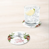 ミヤドリギの白いクリスマスハトの実 ラウンドペーパーコースター (インサイチュ)