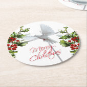 ミヤドリギの白いクリスマスハトの実 ラウンドペーパーコースター (アングル)