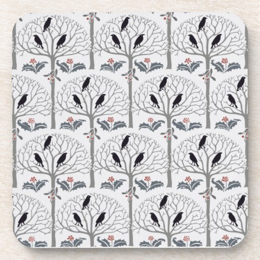 ミヤマガラスおよびヒイラギパターンクリスマスのコルクのコースターセット コースター (正面)