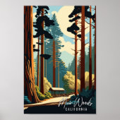 ミュアウッズカリフォルニアヴィンテージ旅行イラストレーション ポスター (正面)