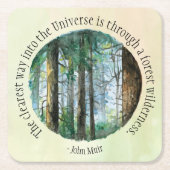 ミュア引用文ウォーターカラーフォレスト スクエアペーパーコースター (正面)