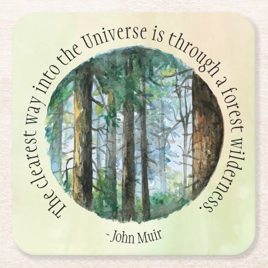 ミュア引用文ウォーターカラーフォレスト スクエアペーパーコースター (正面)