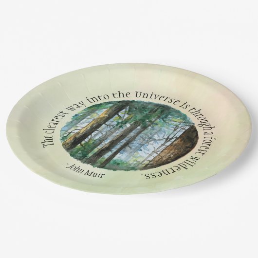 ミュア引用文ウォーターカラーフォレスト ペーパープレート (アングル)