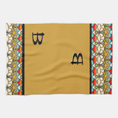 ミュシャと崖 – モノグラムの キッチンタオル (横)