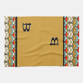 ミュシャと崖 – モノグラムの キッチンタオル