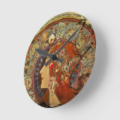 ミュシャによるZodiakの女性 ラウンド壁時計 (傾斜)