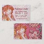 ミュシャのアールヌーボーの女性及び花の名刺 名刺 (正面/裏面)