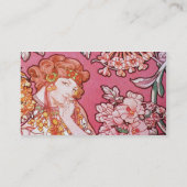 ミュシャのアールヌーボーの女性及び花の名刺 名刺 (裏面)