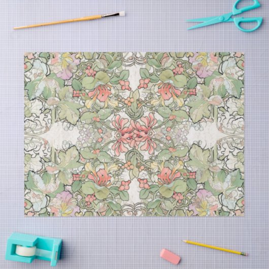 ミュシャのアールヌーボーのHollyhockによってはティッシュペーパーが開花します 薄葉紙 (クラフト)