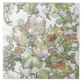 ミュシャのアールヌーボーのHollyhocksの花柄のタイル タイル (正面)