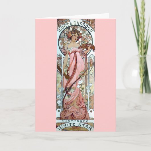ミュシャのアール・デコの白人の星のシャンペンの女性 カード (正面)