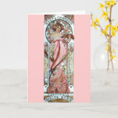 ミュシャのアール・デコの白人の星のシャンペンの女性 カード (黄色い花)