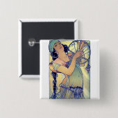 ミュシャのジプシーのタンブリンのダンス音楽の女性 缶バッジ (正面&裏面)