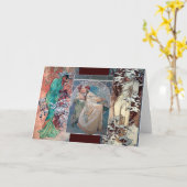 ミュシャの冬の王女のコラージュのアール・デコ カード (黄色い花)