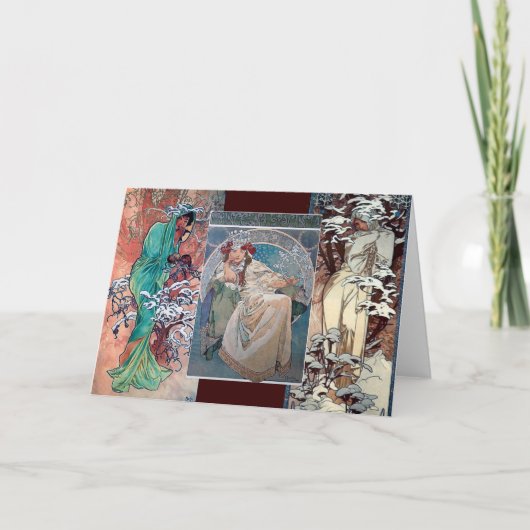 ミュシャの冬の王女のコラージュのアール・デコ カード (正面)