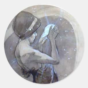 ミュシャの北極星のアールヌーボーのdecoの女性 ラウンドシール