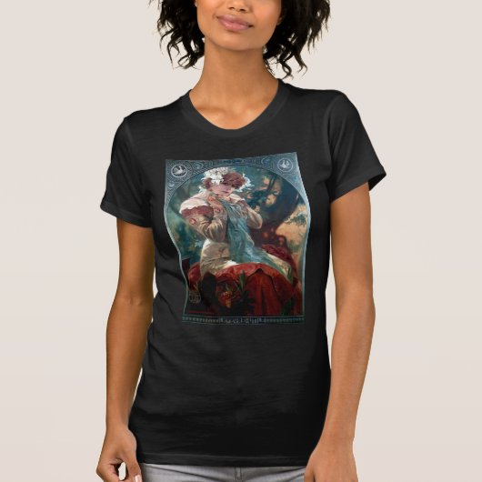 ミュシャのLefevre Utileアール・デコの女性の赤い服 Tシャツ (正面)