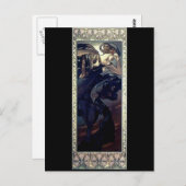 ミュシャアートデコナイトスターブラックドレスウーマン ポストカード (正面/裏面)