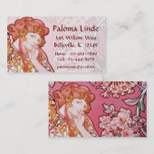 ミュシャアールヌーボーウーマン&フラワーズビジネスカード 名刺 (正面/裏面)