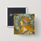 ミュシャアールヌーボーボタン – 〔占星術の〕十二宮図 – ラプルーム 缶バッジ (正面&裏面)