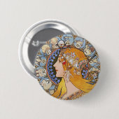 ミュシャアールヌーボーポスター – 〔占星術の〕十二宮図 – ラプルーム 缶バッジ (正面&裏面)