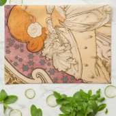 ミュシャアールヌーボー女性美しい キッチンタオル (折り畳み)