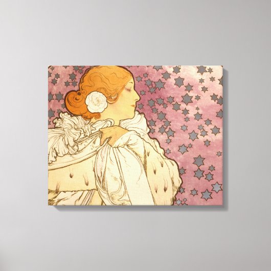 ミュシャアールヌーボー女性美しい キャンバスプリント (正面)