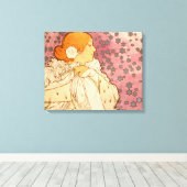 ミュシャアールヌーボー女性美しい キャンバスプリント (インサイチュ (ウッドフロア))