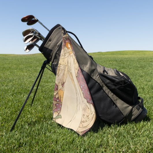 ミュシャアールヌーボー女性美しい ゴルフタオル (グリーン)