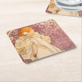 ミュシャアールヌーボー女性美しい スクエアペーパーコースター (アングル)