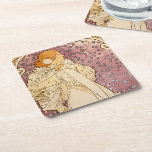 ミュシャアールヌーボー女性美しい スクエアペーパーコースター (アングル)