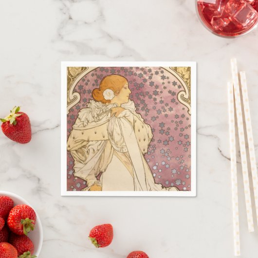 ミュシャアールヌーボー女性美しい スタンダードカクテルナプキン (インサイチュ)