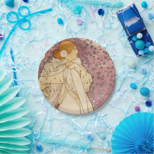 ミュシャアールヌーボー女性美しい ペーパープレート (パーティー)