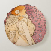 ミュシャアールヌーボー女性美しい ラウンドクッション (裏面)