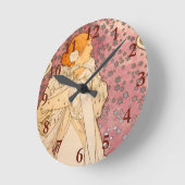 ミュシャアールヌーボー女性美しい ラウンド壁時計 (傾斜)