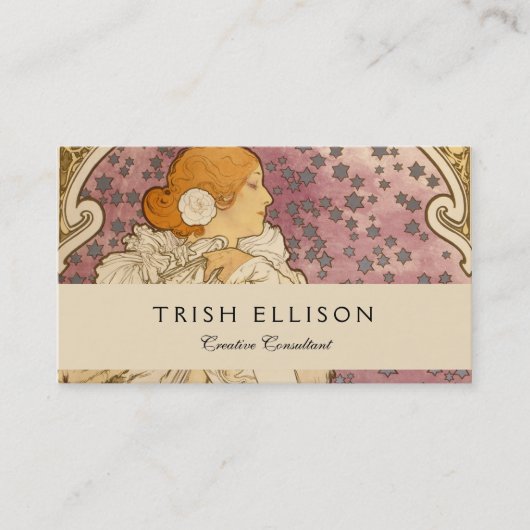ミュシャアールヌーボー女性美しい 名刺 (正面)
