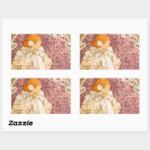 ミュシャアールヌーボー女性美しい 長方形シール (シート)