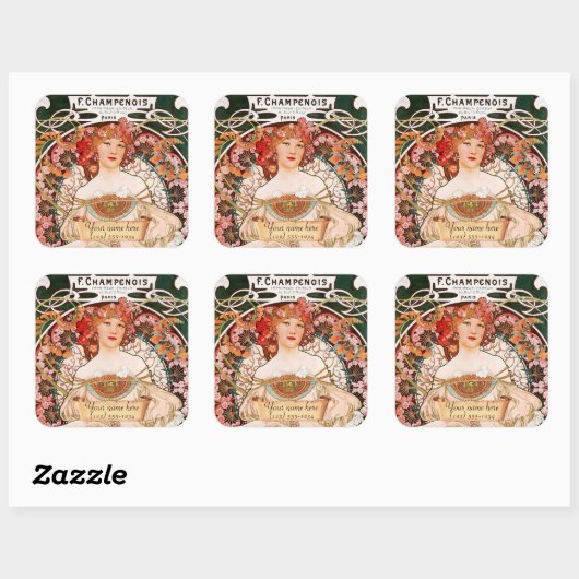 ミュシャアールヌーボー蔵書票シール スクエアシール (シート)