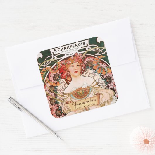 ミュシャアールヌーボー蔵書票シール スクエアシール (封筒)