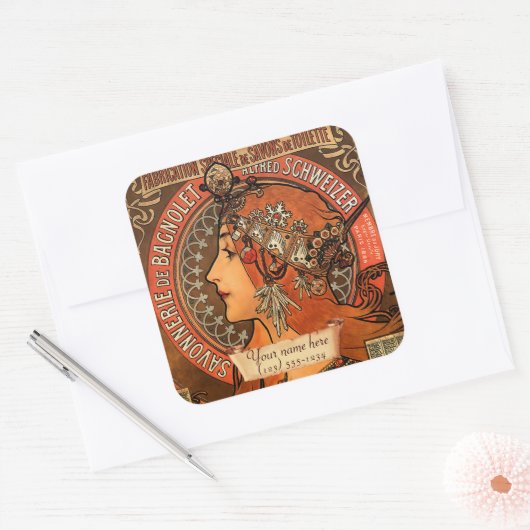 ミュシャアールヌーボー蔵書票シール スクエアシール (封筒)