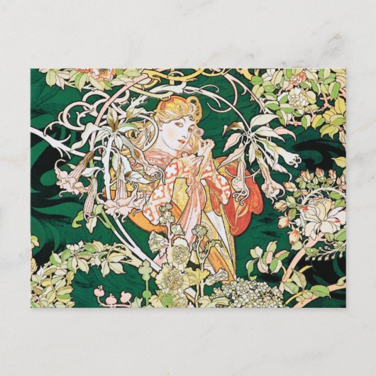 ミュシャアールヌーボー:デイジー付き女性 ポストカード (正面)