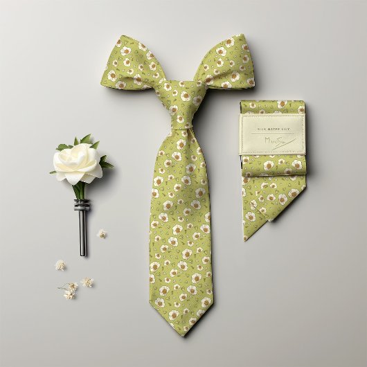 ミュシャウォーターリリーシルクアールヌーボーフローラメンズ ネクタイ