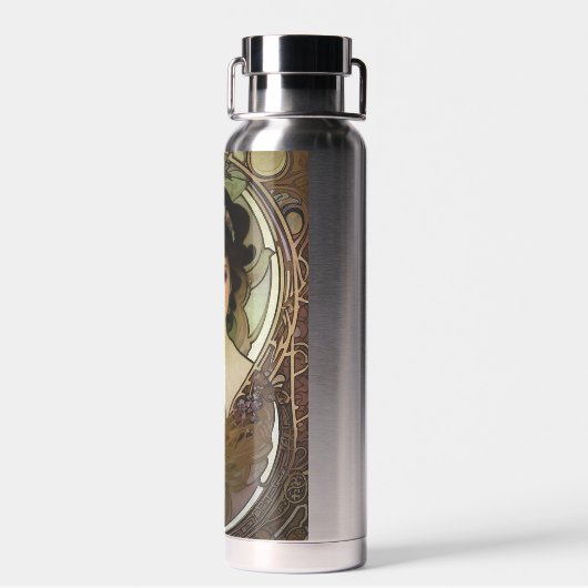 ミュシャエレガントスタイルポートレートの美しい女性 ウォーターボトル (背面)