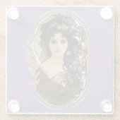 ミュシャエレガントスタイルポートレートの美しい女性 ガラスコースター (裏面)