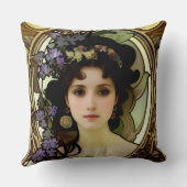 ミュシャエレガントスタイルポートレートの美しい女性 クッション (裏面)