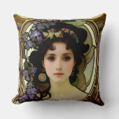 ミュシャエレガントスタイルポートレートの美しい女性 クッション (正面)