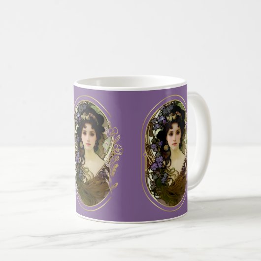 ミュシャエレガントスタイルポートレートの美しい女性 コーヒーマグカップ (正面右)