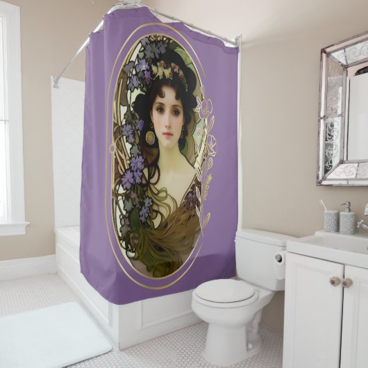 ミュシャエレガントスタイルポートレートの美しい女性 シャワーカーテン (インサイチュ)