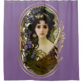 ミュシャエレガントスタイルポートレートの美しい女性 シャワーカーテン (正面)